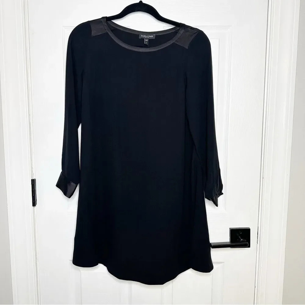 EILEEN FISHER 100% Silk Crepe Georgette Long Sleeve Tunic/Dress Size PP (2-4P)‎